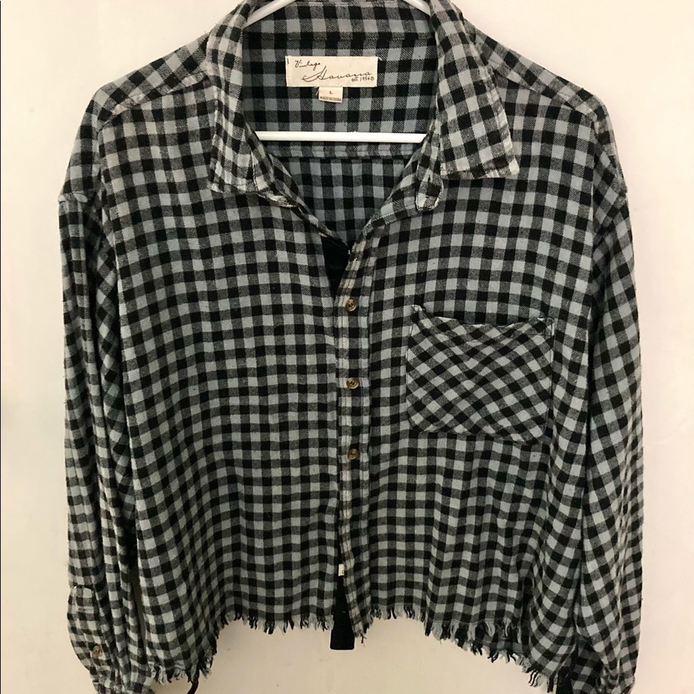 Vintage Havana black & gray flannel button down shirt Size L